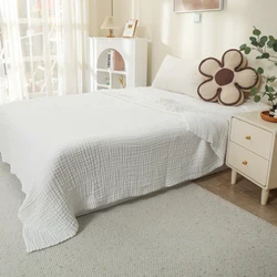 Battilo 100% Cotton Muslin Boho Throw Blanket - 6 - Layer Breathable Lightweight Summer Blanket - 130x150cm (White)