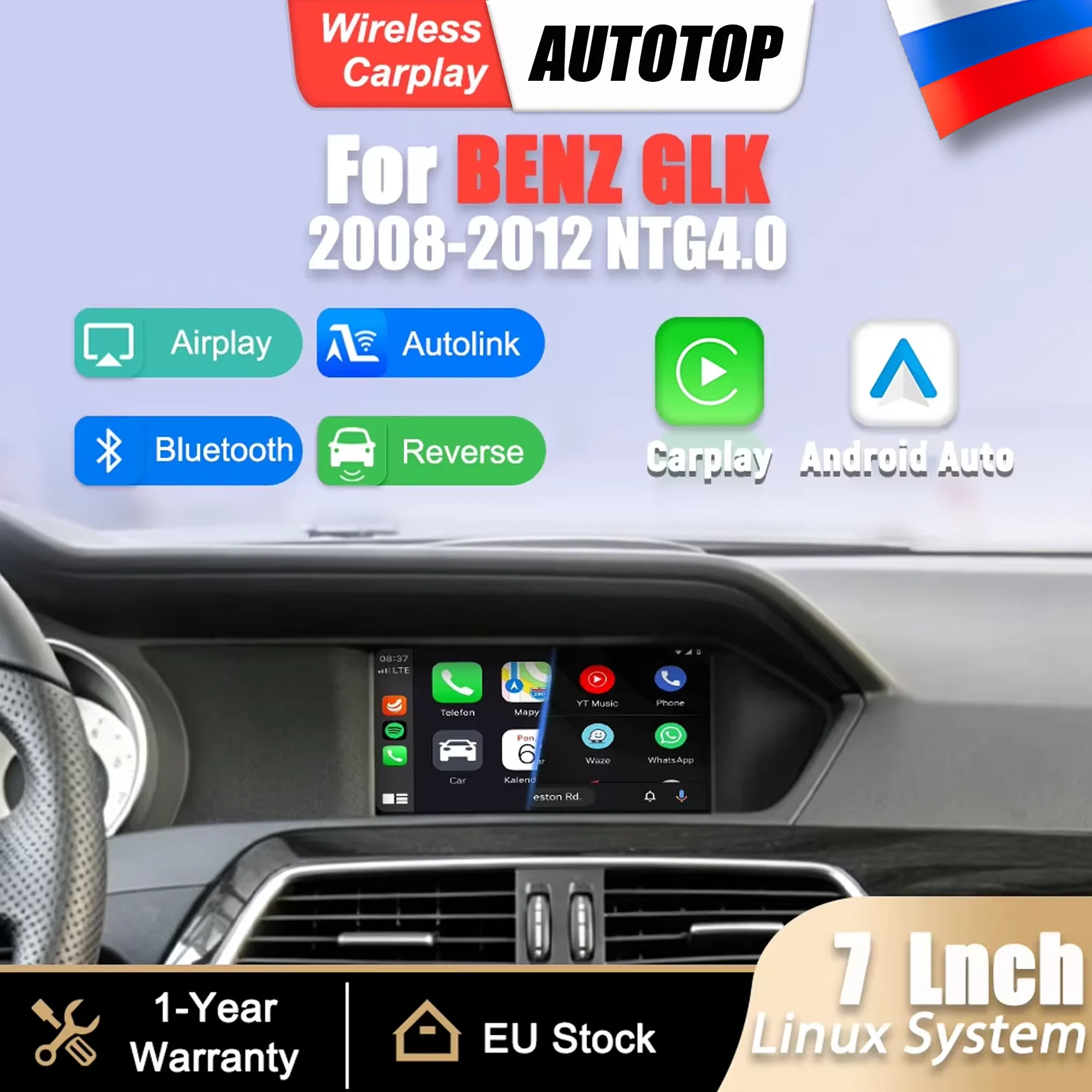 Para Mercedes-Benz Clase GLK X204 2008 2009 2010 2011 2012 NTG 4.0 Pantalla Multimedia Linux de 7 Pulgadas, CarPlay Inalámbrico, Android Auto, GPS, Navegador, Radio para Auto con Bluetooth 1