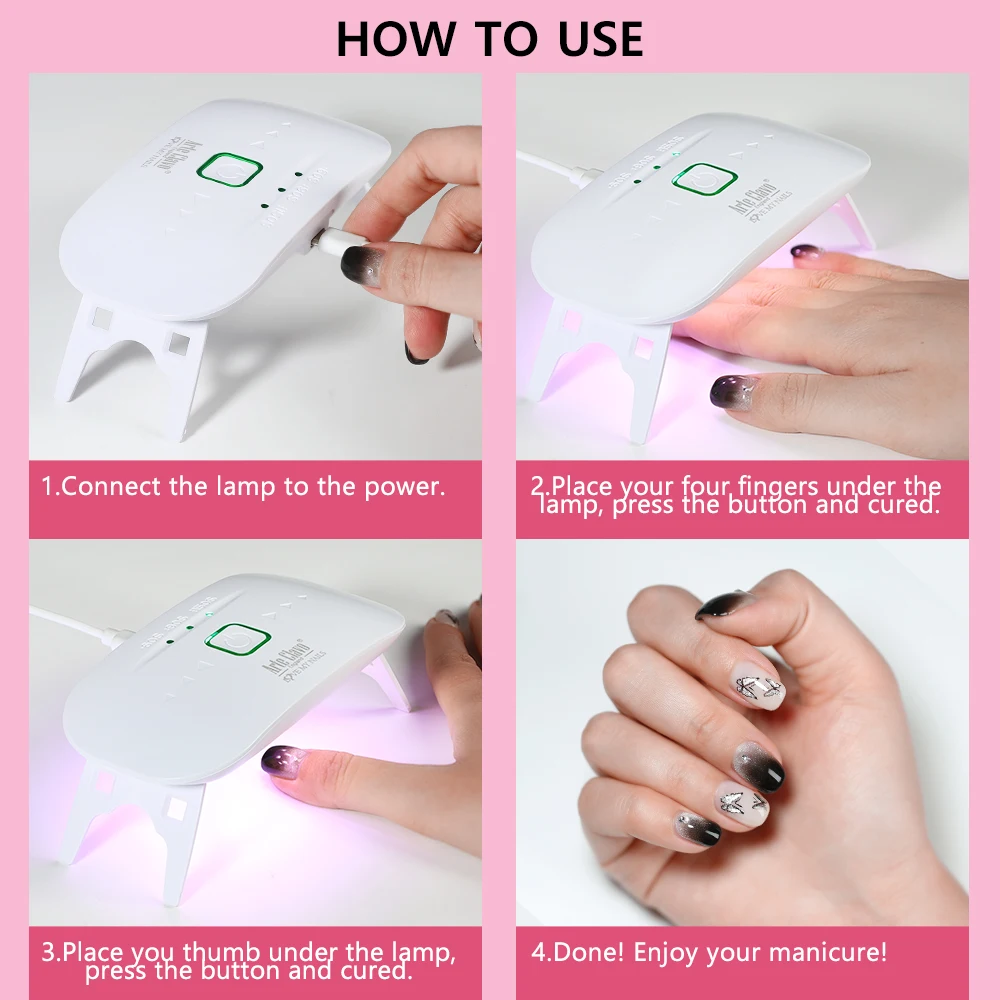 8W USB UV LED 네일 램프 휴대용 접이식 젤 경화 조명 네일 드라이어 원버튼 타이머 60초 90초 150초 빌더 연장 아트