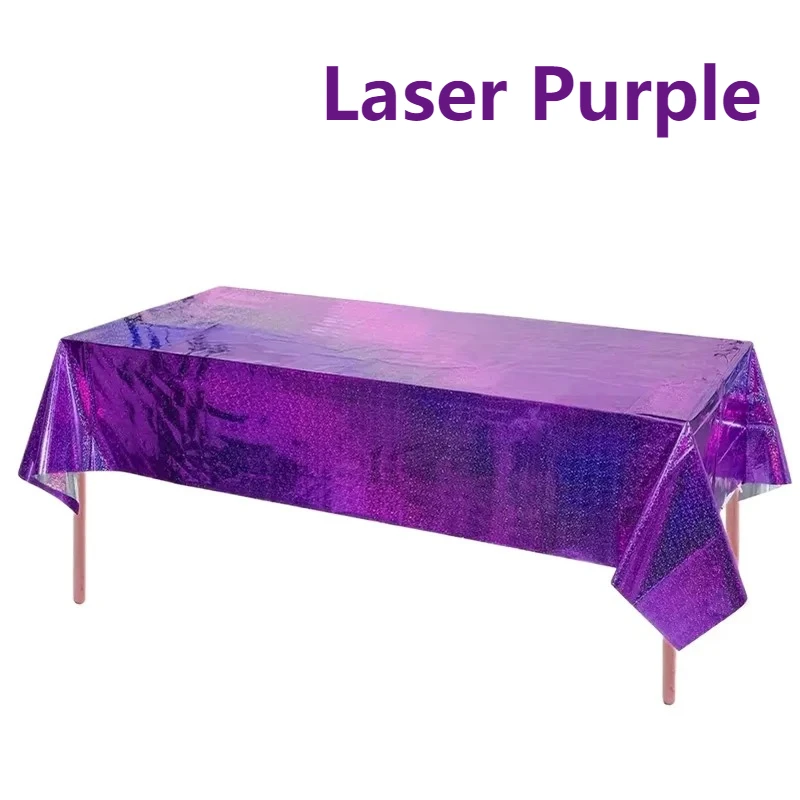 Mantel de plástico con láser púrpura de 137x274cm, mantel rectangular desechable para fiesta, decoración plegable para fiesta, boda y cumpleaños