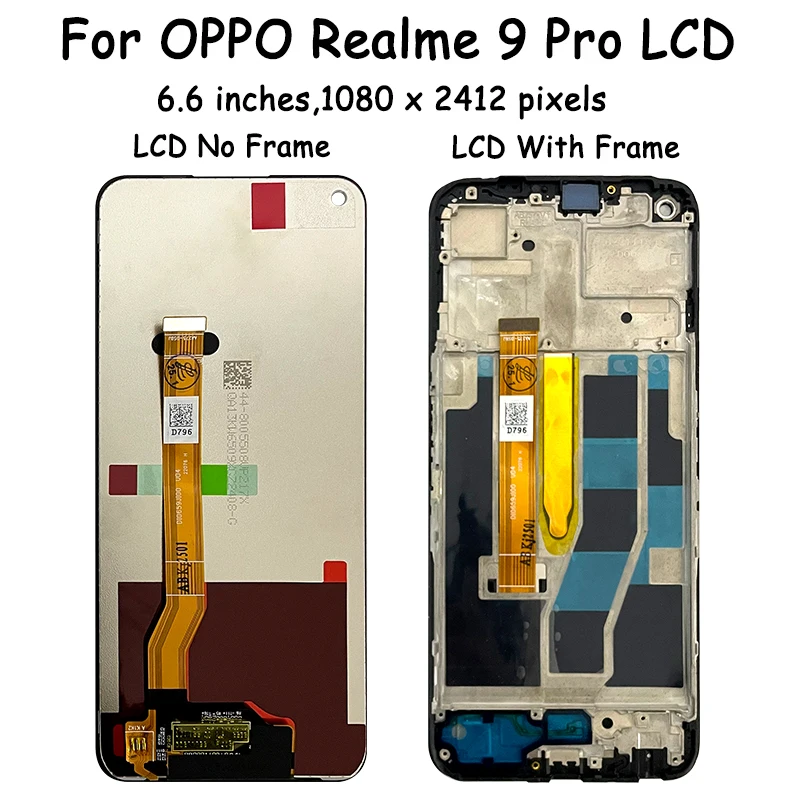 Écran Pour OPPO Realme 9 5G RMX3474 LCD Écran Tactile Assemblée Remplacement Écran En Verre Numériseur Avec Réparation Kit(6,6",Noir Avec Cadre