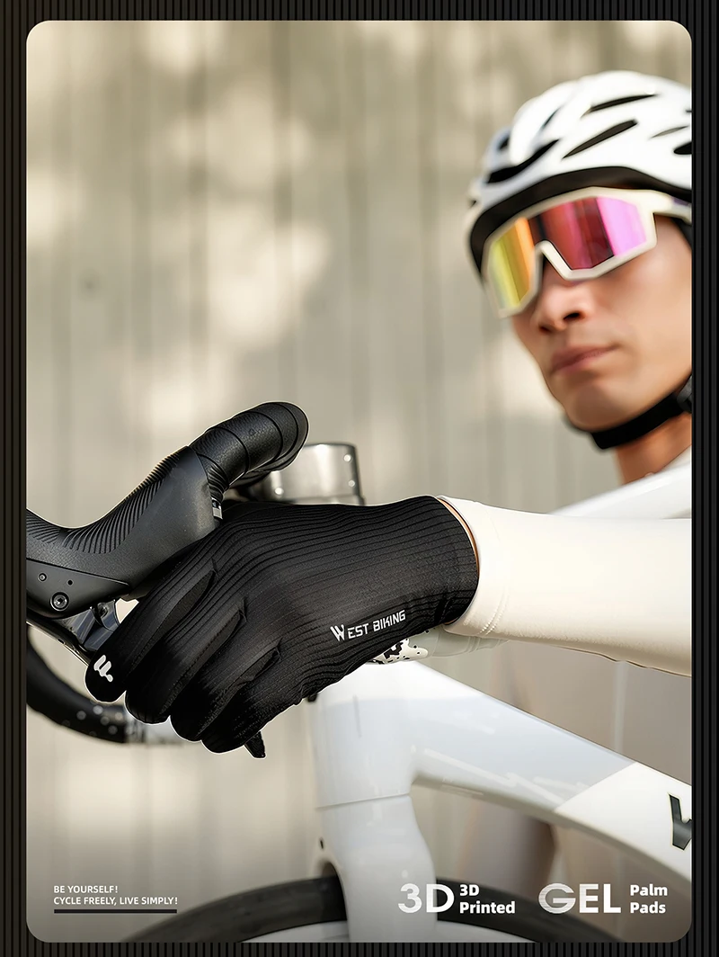 WEST BIKING Vollfinger-Fahrradhandschuhe 3D-Gedruckt Stoßdämpfende Gel-Polsterung Touchscreen-fähig Reflektierend Atmungsaktive Fahrradhandschuhe – Detail 18