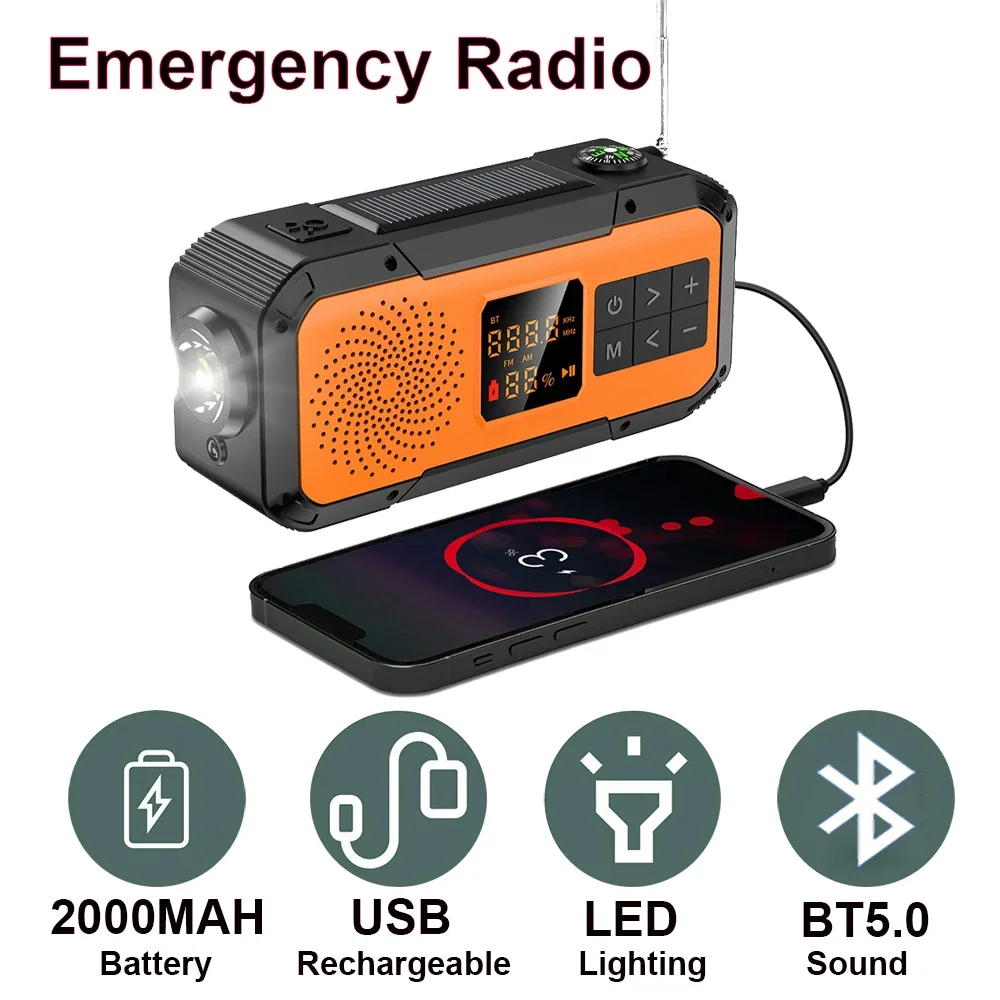 Multi-purpose-Emergency-Radio-Hand-Crank-USB-Rechargeable-2000MAH-On ...