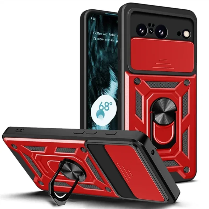 Military Grade Armor Phone Case with Camera Lens Protection and Magnetic Holder Ring Cover