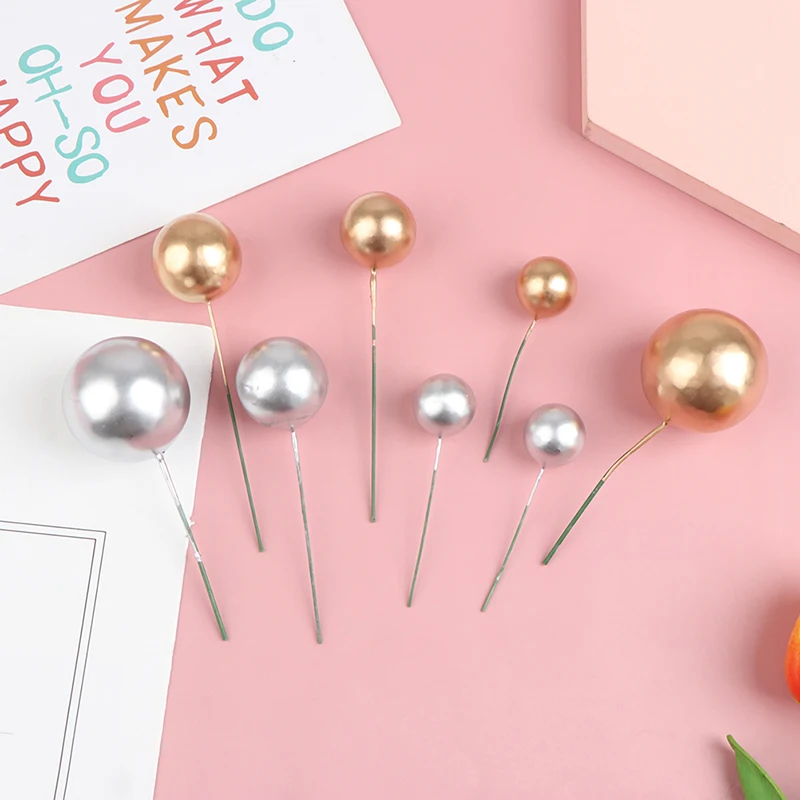Cake Toppers 20pcs/set Golden Ball Cake Topper For Baby Shower Birthday Christmas Party Supplies