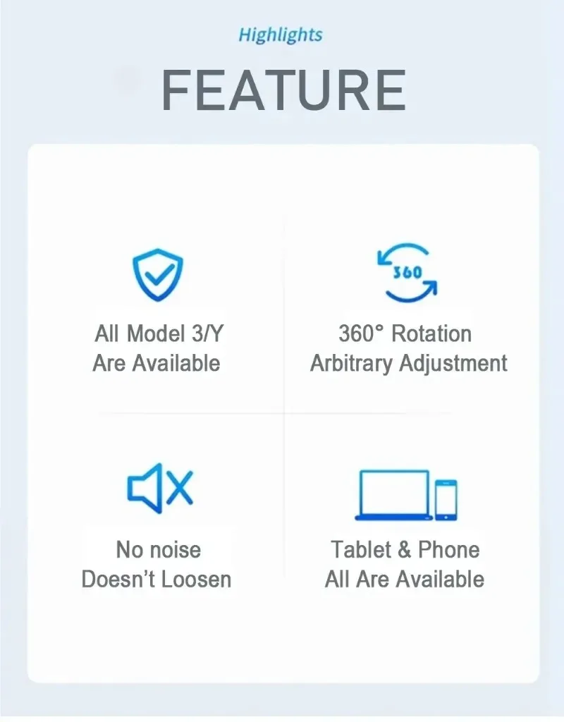 Soporte para Tablet y Teléfono para Reposacabezas de Tesla Model 3/3 Highland, Model Y/Y Juniper 2025, Rotación 360° °