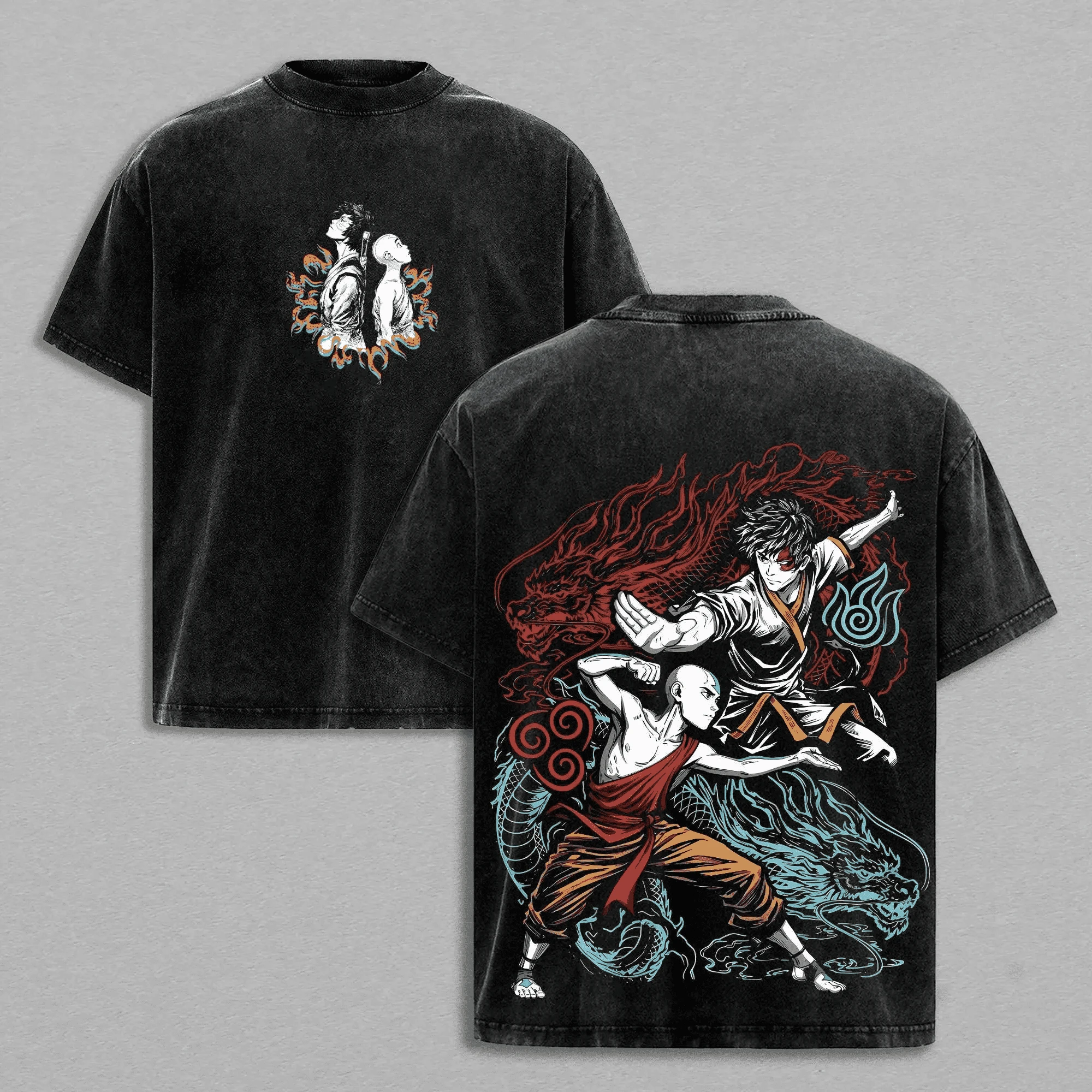 Avatar: The Last Airbender Aang Graphic Washed Cotton T-Shirt - Men's Summer Short Sleeve Tee