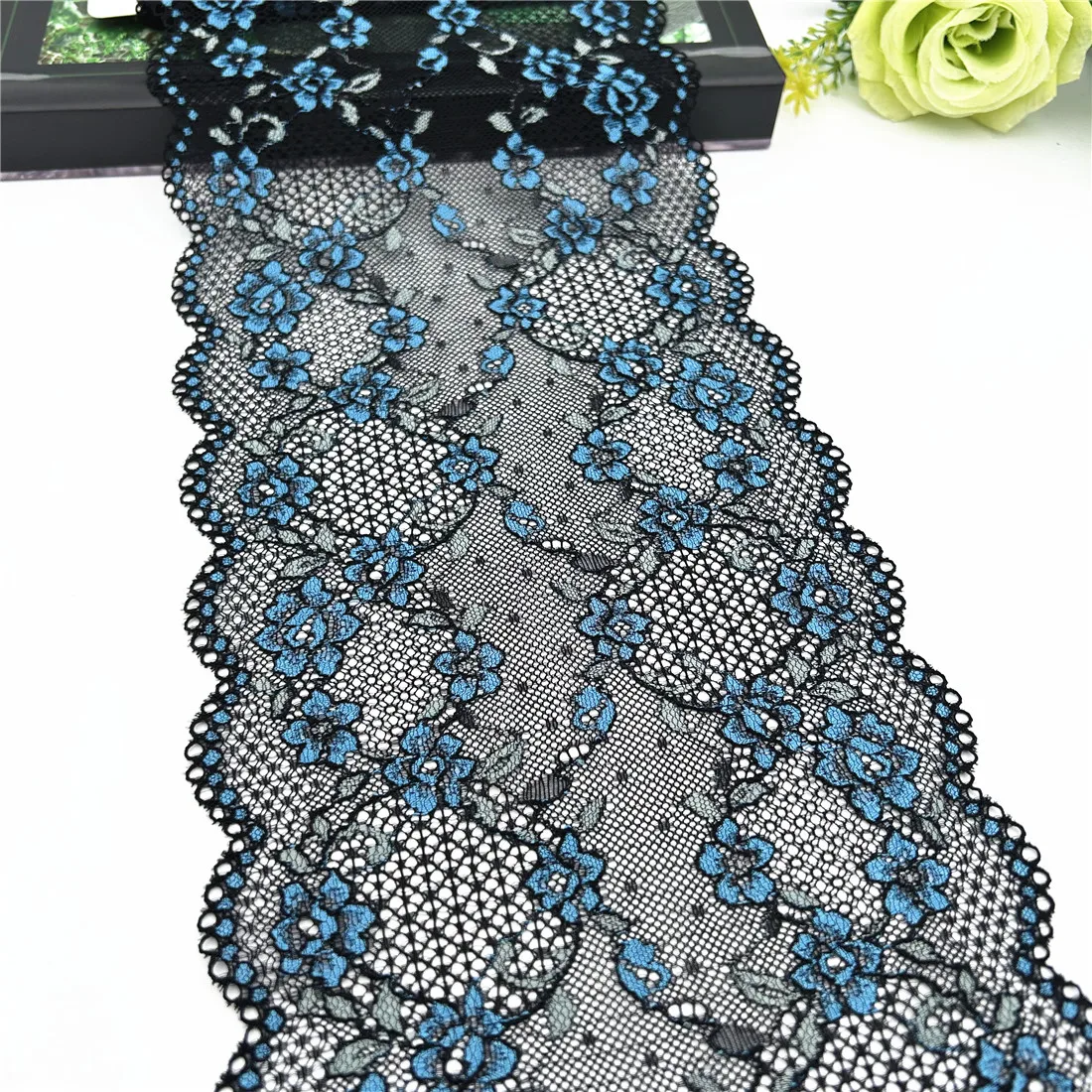 3y/lot Width 16cm Yellow Blue Black Elastic Stretch Lace Trim 1