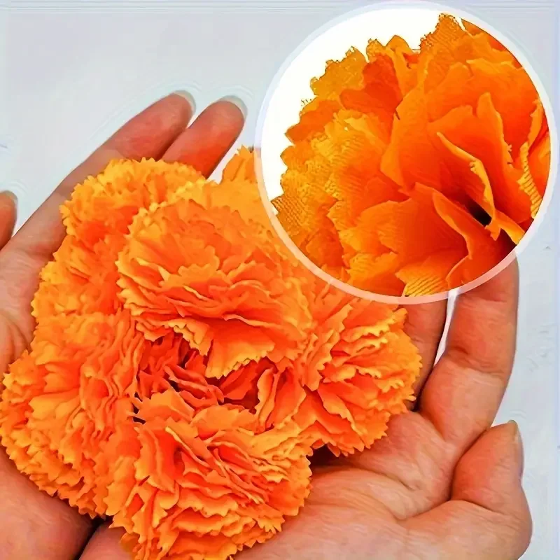 10–50 Stück künstliche Nelken-Ringelblumenköpfe für Diwali-Festival-Dekoration, indische Hochzeit, Halloween, Tag der Toten, Party – Detail 7