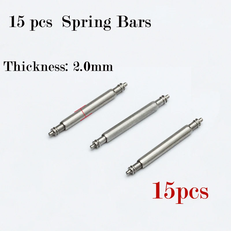 15-Piece Stainless Steel Watch Band Spring Bar Set - 2mm Diameter Pins