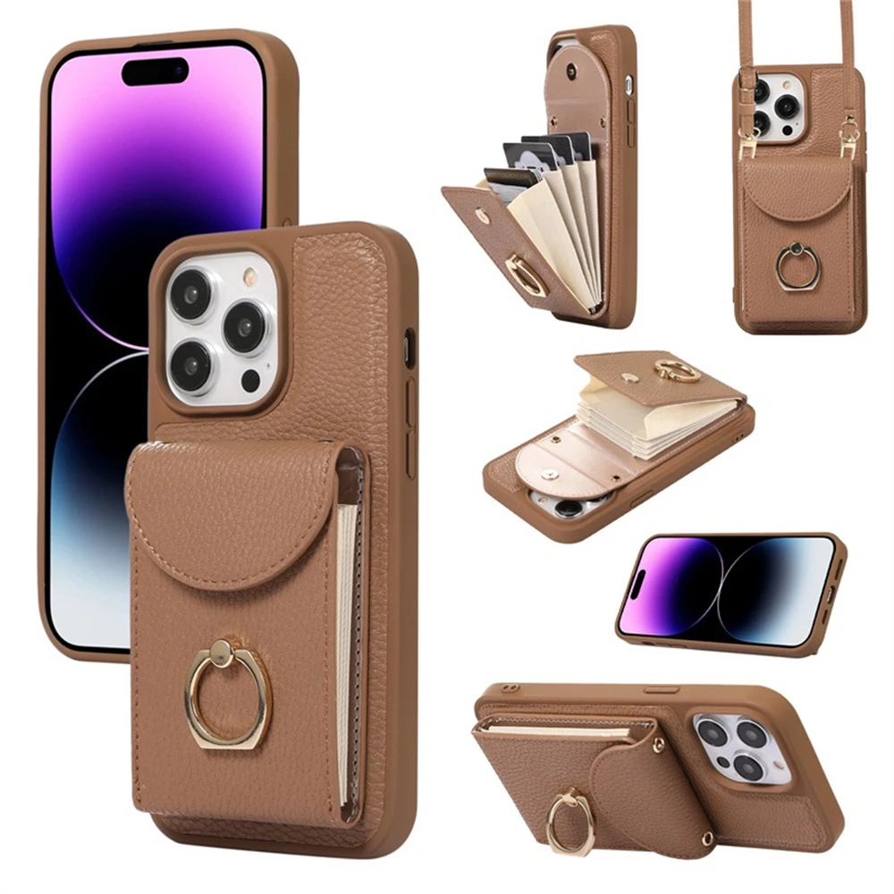 iPhone, bolsa de cartão, alça transversal, anel