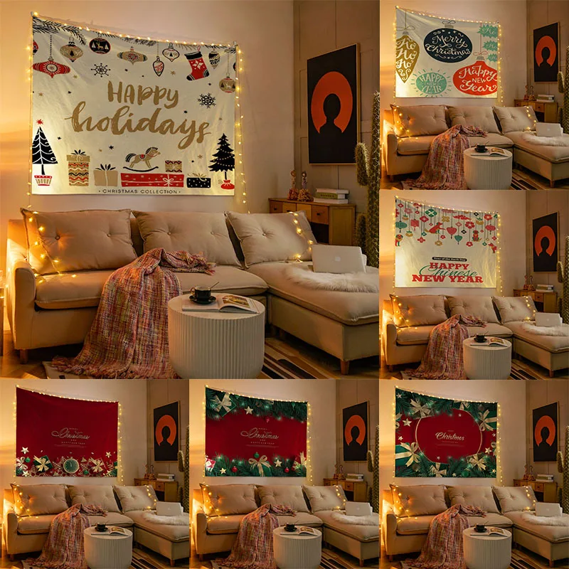 

New Year Tapestry Home Wall Decor Happy Christmas Living Room Hanging Background ClothNew Year Tapestry Home Wall Decor Happy Ch