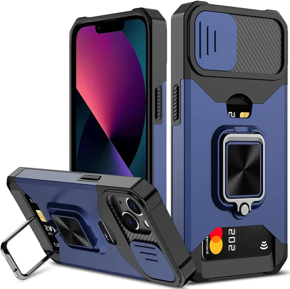 Per Iphone 14 Plus Custodia Per Iphone 14 Plus Custodia Per Iphone 14 Pro 13 Mini 12 11 Xs Xr X Se Ring Holder Tpu Card Slot Armor Cover