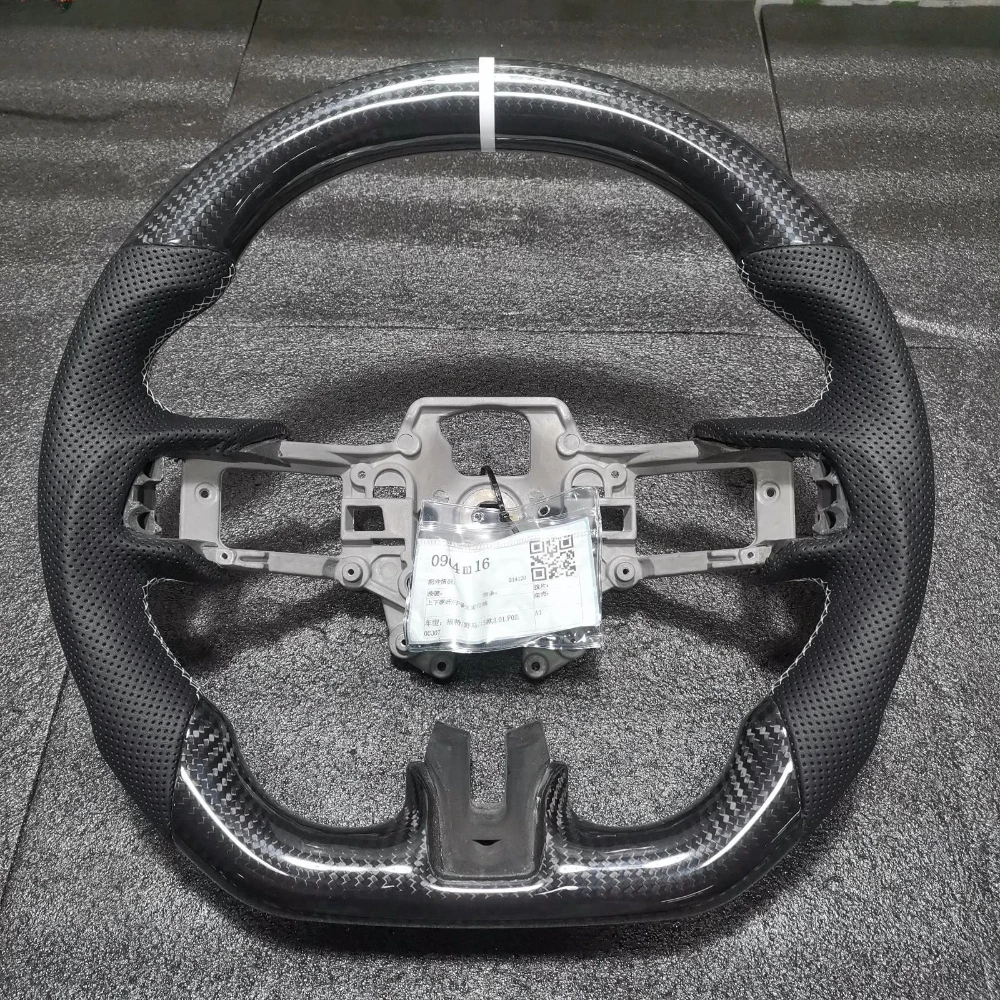 실제 탄소 섬유 스티어링 휠 스포츠 천공 가죽 2015 2016 2017 Ford Mustang GT EcoBoost Shelby White Stitching