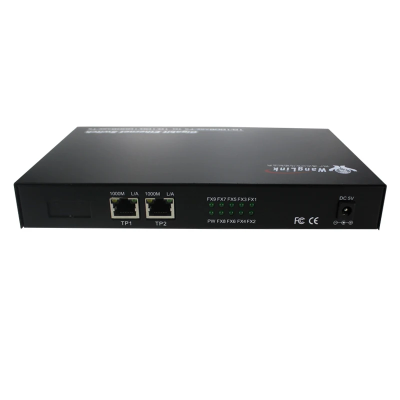 Wanglink 100M 8 Fiber Port +2 Ethernet RJ45 Port Single Fiber Dual Mode 1310nm 20KM Fiber Optic E1 to Ethernet Converter