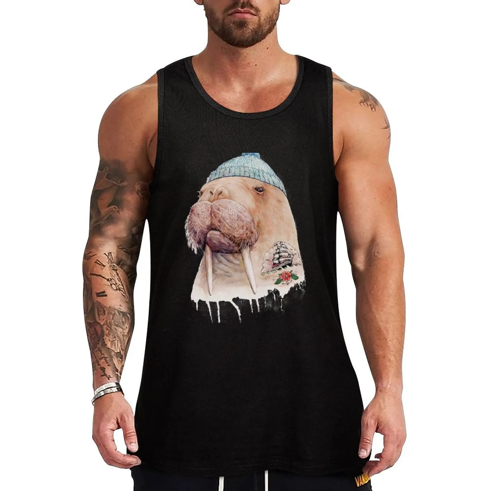 

Tattooed Walrus Tank Top vests for men gym shirt men