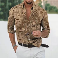 Fashion Men Shirts Oversized Casual Shirt Ethnic Floral Aztec Print Long Sleeve Tops Men's Clothes Vintage Cardigan Blouses Tops - Image 2