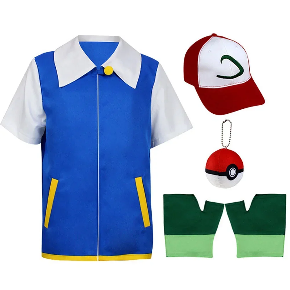 thumbnail image 1 of Pokemon niños Cosplay creativo Ash Ketchum chaqueta azul figura de Anime juego de rol ropa de espectáculo conjunto de gorra y guantes de entrenamiento, 1 of 5