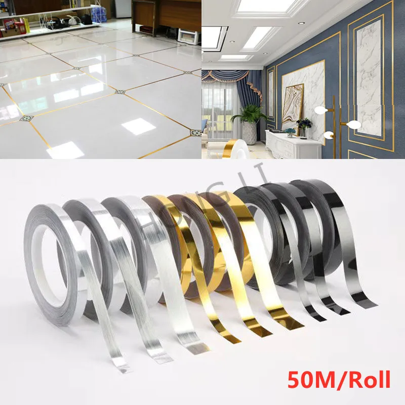 50m Home Decor 50mx0.5/2cm Gap Sealing Foil Tape Waterproof Gold Silver