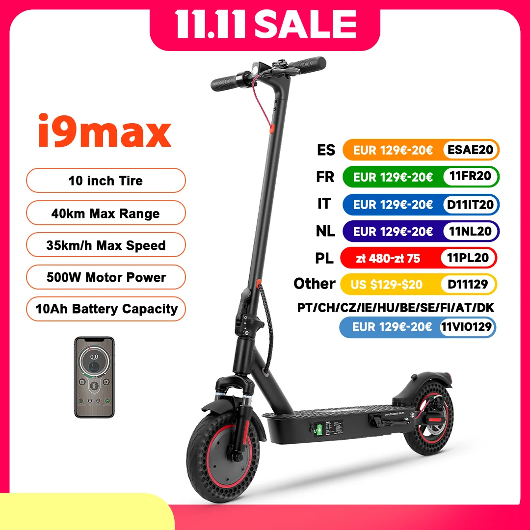 iScooter i9Max 10in Electric Scooter Max Motor 500W Dual Shock Absorption Scooters for Adult 35KM/H 10Ah Honeycomb Tire Scooter - AliExpress 18