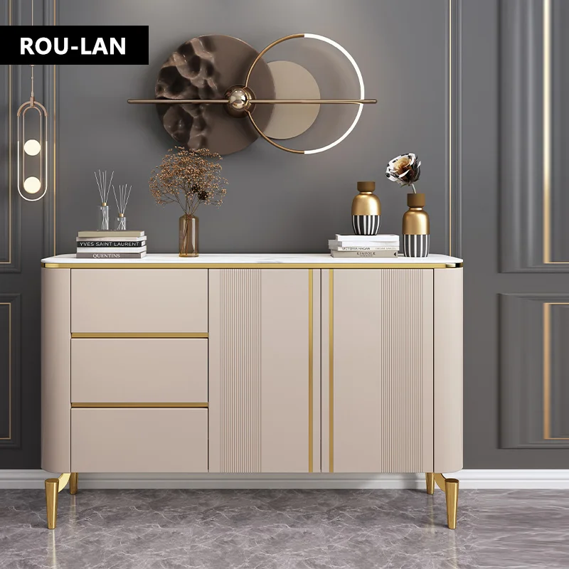 Light Luxury Dining Sideboard Storage Cabinet Living Room Entryway Cabinet Modern Simple Dining Room Marble Side Table
