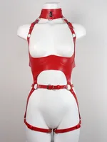 Sexy Frauen Bodystockings mit PU Leder Gürtel Harness Fetisch Harness Bondage mit Kette Strumpfband Gürtel Gothic Oberschenkel Schwert Gürtel Sets 6
