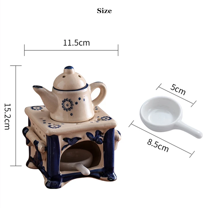 Description Picture 5 of itemHome Aromatherapy Pot Ceramic Candle Holder Boiling Tea Stove Hotel Front Desk Blue Porcelain Essential Oil Lamp Beauty Salon