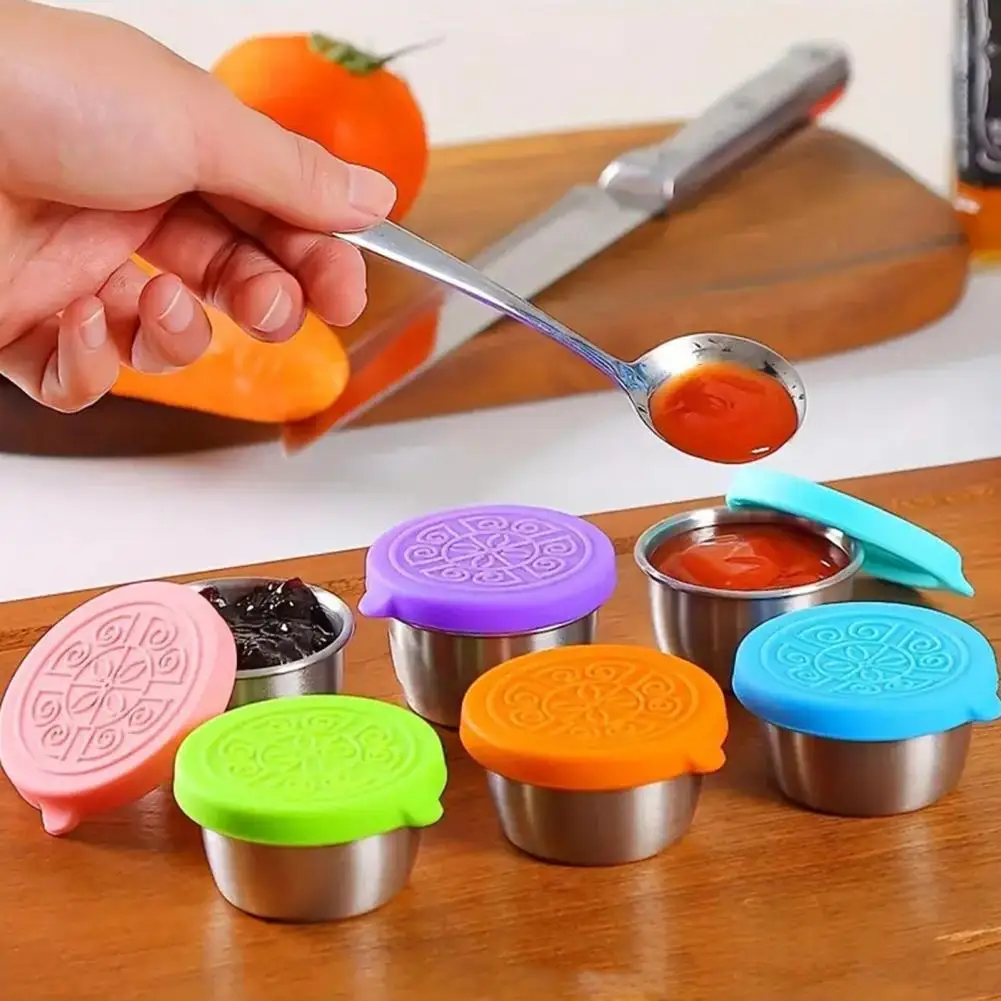 40ML Salad Dressing Containers with Lids Leakproof Stainless Steel Sauce Dish for Lunch Boxes Picnics Snacks Dips Containers