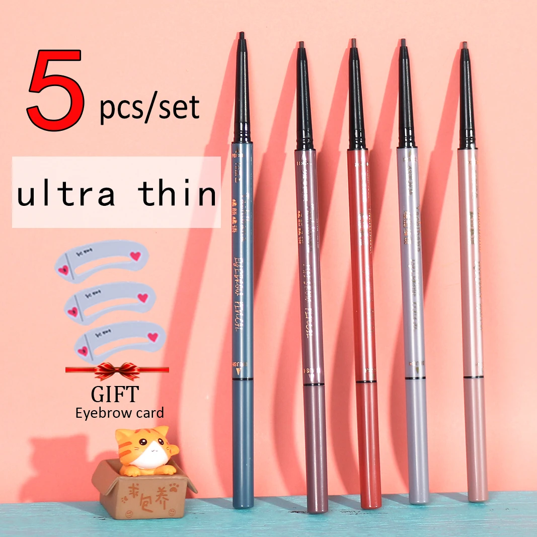 5pcs/set Eyebrow Pencil 1.5mm Ultra Thin With Brush Slim Waterproof