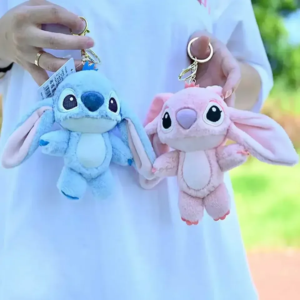MINISO Kawaii Stitch Plush Keychain Toy Lovely Lilo & Stitch Doll Angel Plushies Cute Stuffed Bag Pendant Girls Birthday Gift