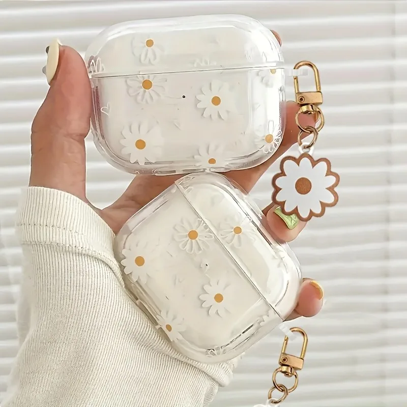 White Daisy Flower Pattern Protective Case for AirPods