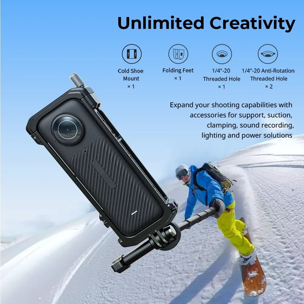 Camera Cage for Insta360 X4, With  1/4"-20 Anti-twist Thread Hole Cold Shoe Acti
