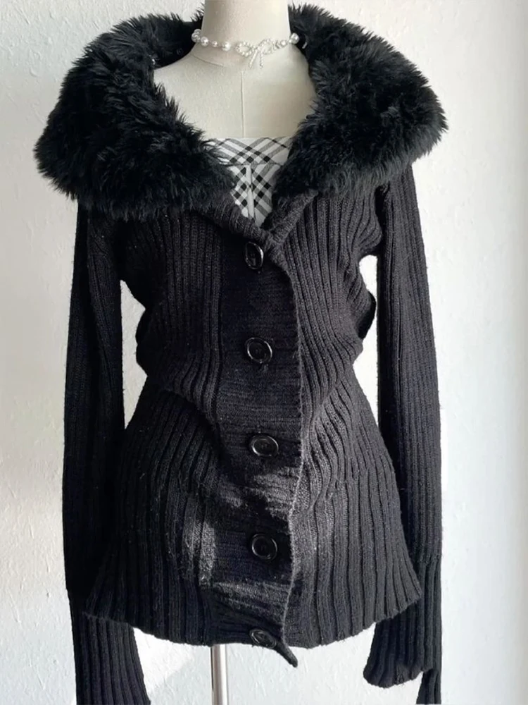 Y2K new street fashion temperament casual knitted sweater autumn and winter fur collar women's aesthetic trend high-end slim top 1