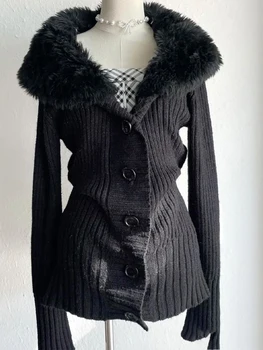 Y2K new street fashion temperament casual knitted sweater autumn and winter fur collar women's aesthetic trend high-end slim top 1