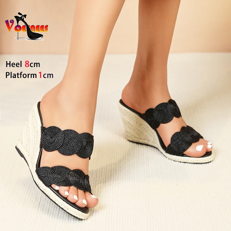 

8CM Women Slippers Outdoors Casual Roman Sandals Grass Rope Wedges Heel High Heels Designer Summer Platform Ladies Shoes Mules