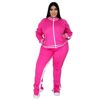Grande taille L-5XL deux pièces ensemble femmes survêtement Zip haut rayé fente pantalons de survêtement survêtement tenue correspondant ensemble en gros livraison directe 5