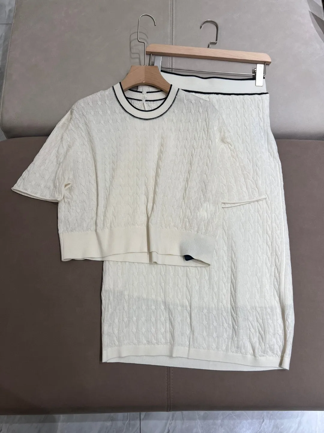 

Spring 2024 B*C Women's Skirts Suit Wool Knitted Pullover Sweater + Elastic Waist Long Skirt Woman Clothing 2 Piece Set
