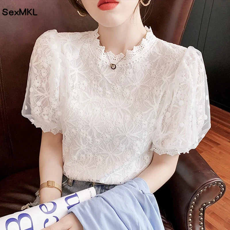 เสื้อลูกไม้แฟชั่นเกาหลี แขนพอง ชิลล์ๆ ฤดูร้อน