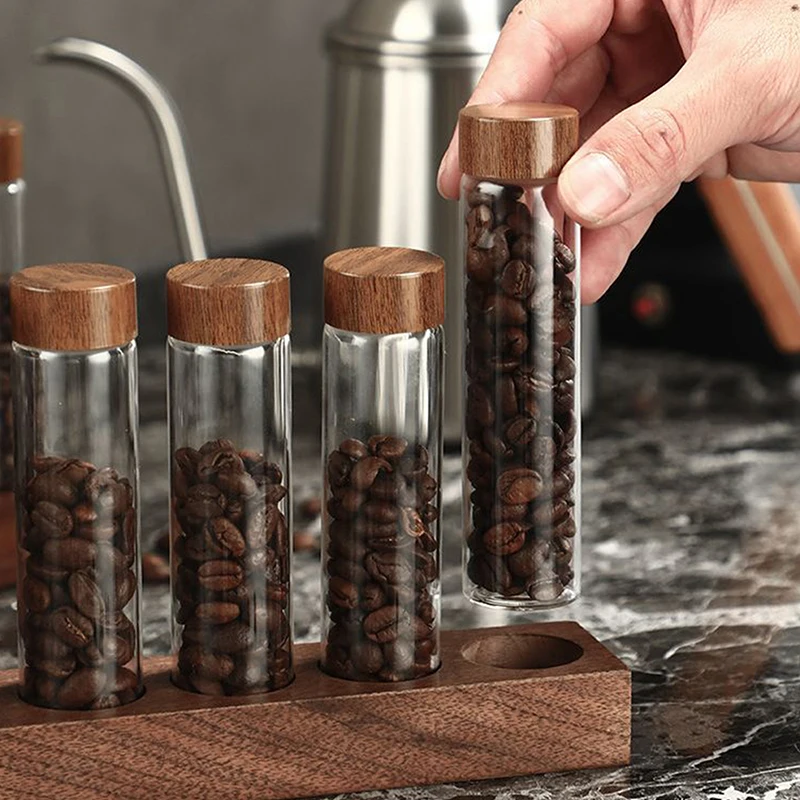 20ml 30ml 50ml 80ml High-grade Glass Bottles with Wood Lid Refillable Empty Storage Bottles for Coffee Bean , Powder &Flower Tea 3