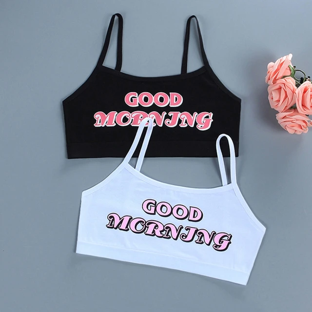 2pcs/set Teen Young Girls Bra Underpant Kit Good Morning Letters