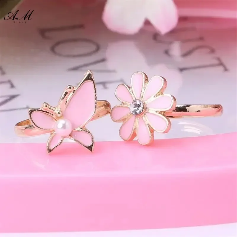 10 Pcs Adjustable Alloy Baby Girl Rings with Heart Shaped Box Cartoon Mix Finger Jewellery Rings Kid Girls Toys Random Color ring set finger ring adjustable rings