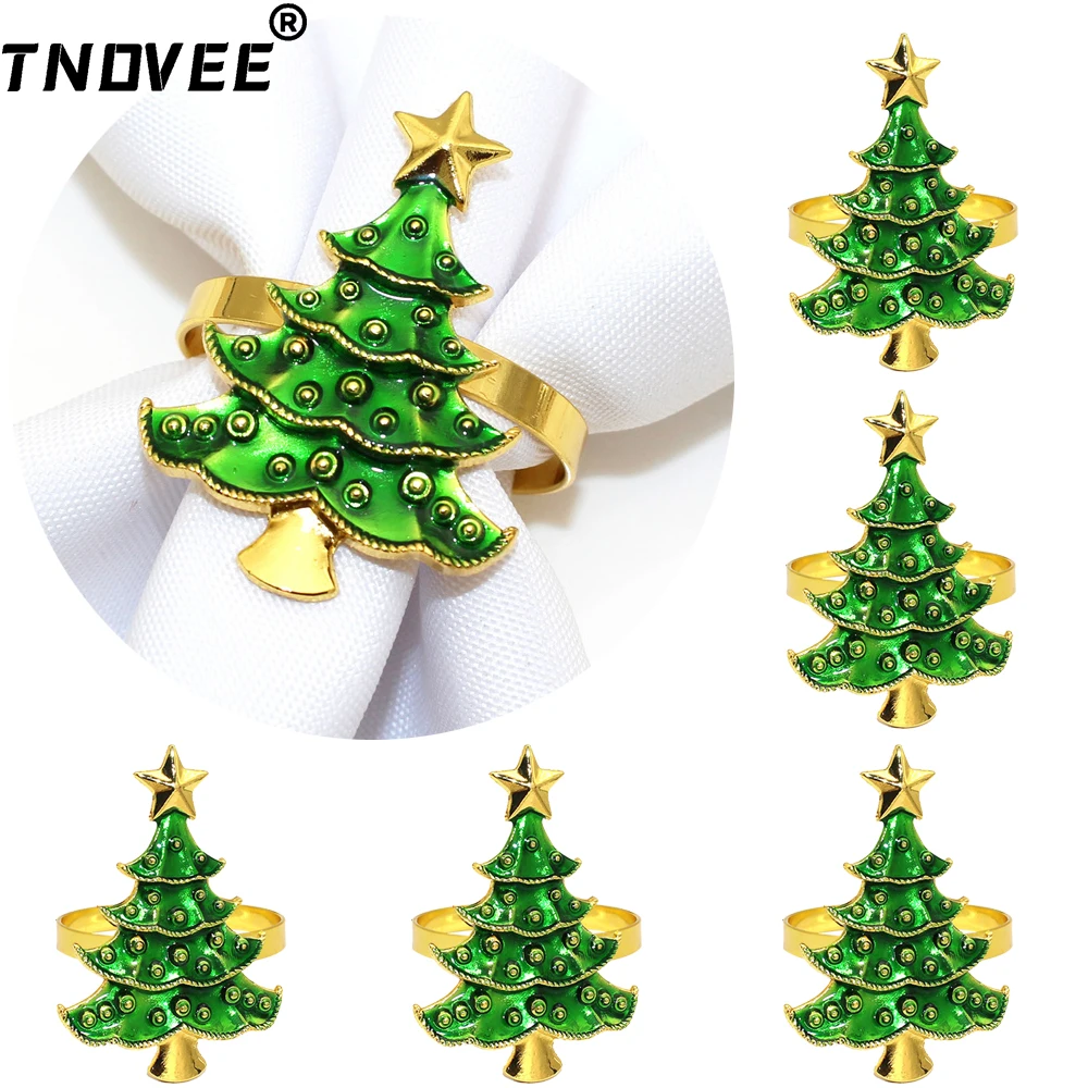 

6Pcs Green Christmas Tree Napkin Rings for Christmas Wedding Receptions Thanksgiving Home Kitchen Dinning Table Decor ERC53