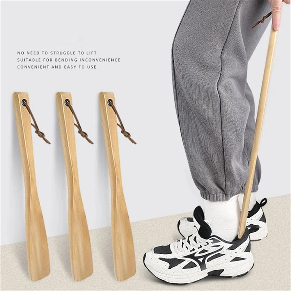 40cm Shoe Horn Flexible Handle Shoehorn Useful Shoe Lifter Professional Shoe Spoon High-quality Wood Material Home Tools 2