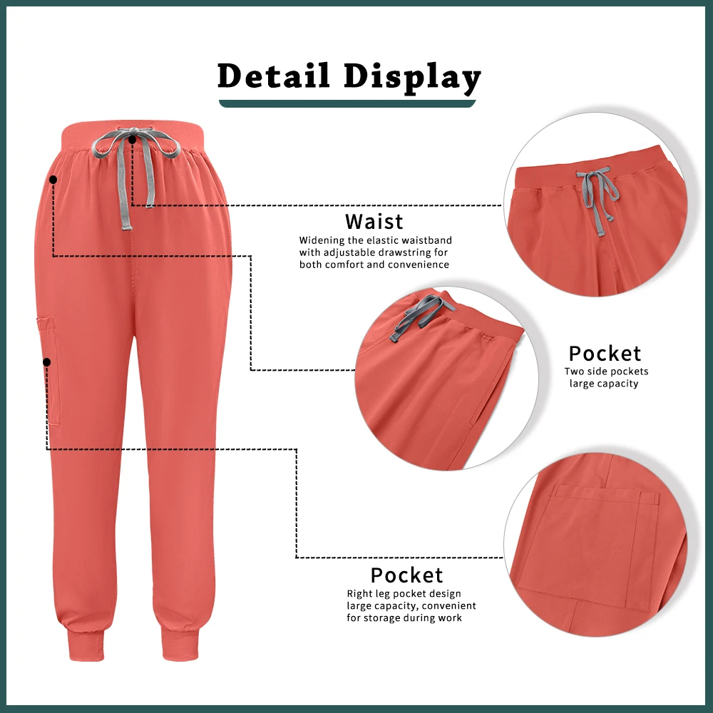Medical Uniform Women Elastic Quick-drying Doctor Nurse Work Suit Solid Color V-neck Pockets Top+Pants Clinical Surgery
