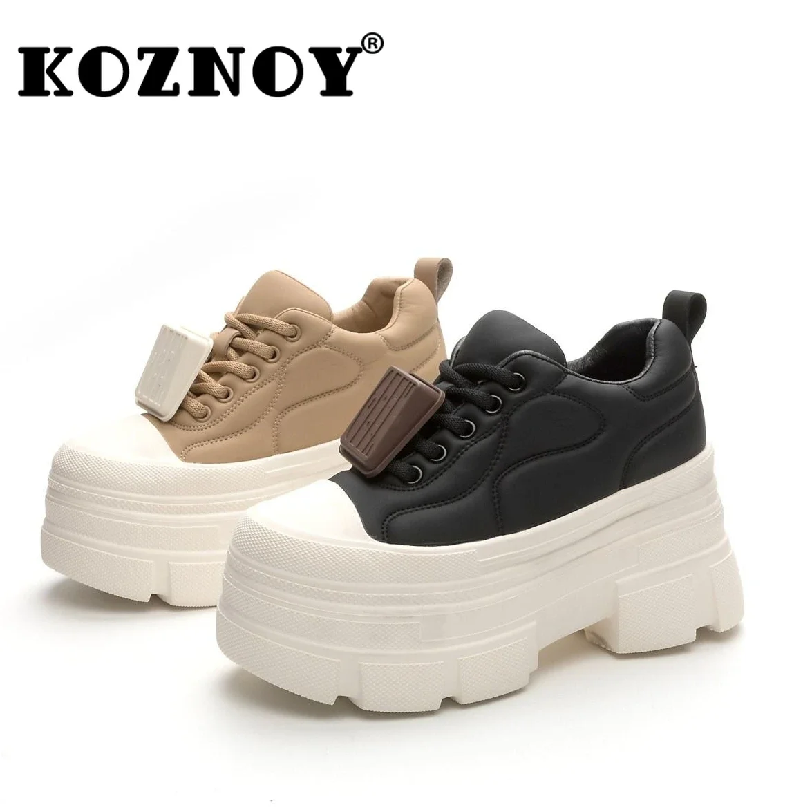 

KOZNOY 10cm Punk Heel Women Casual Shoes Zapatillas Women Platform Shoes Wedge Sneaker Autumn Genuine Leather Waterproof