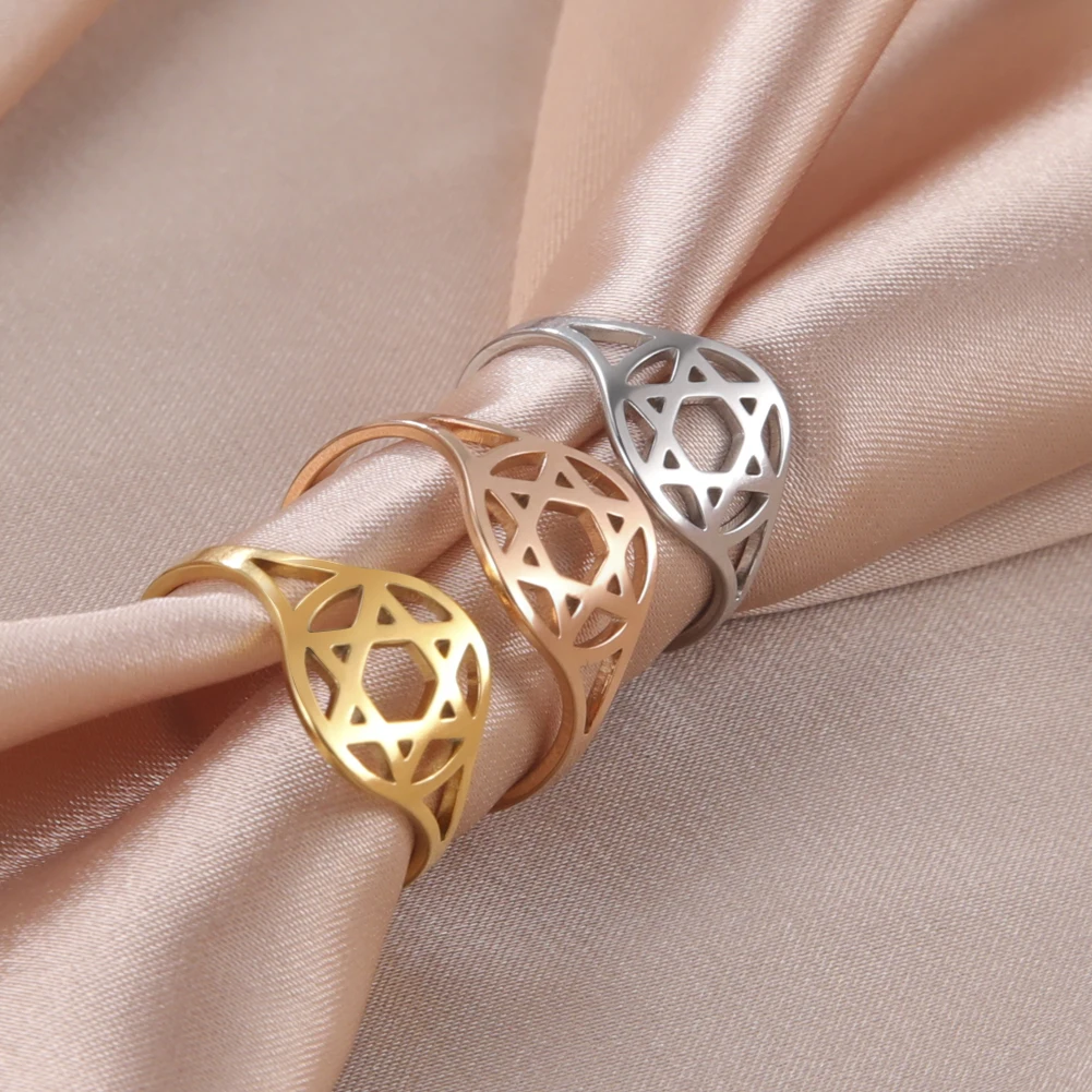 Kkjoy Stainless Steel Ring for Women Celtic Hollow Finger Rings Crown Lotus Witchcraft Amulet pentagram Jewelry Gift 2