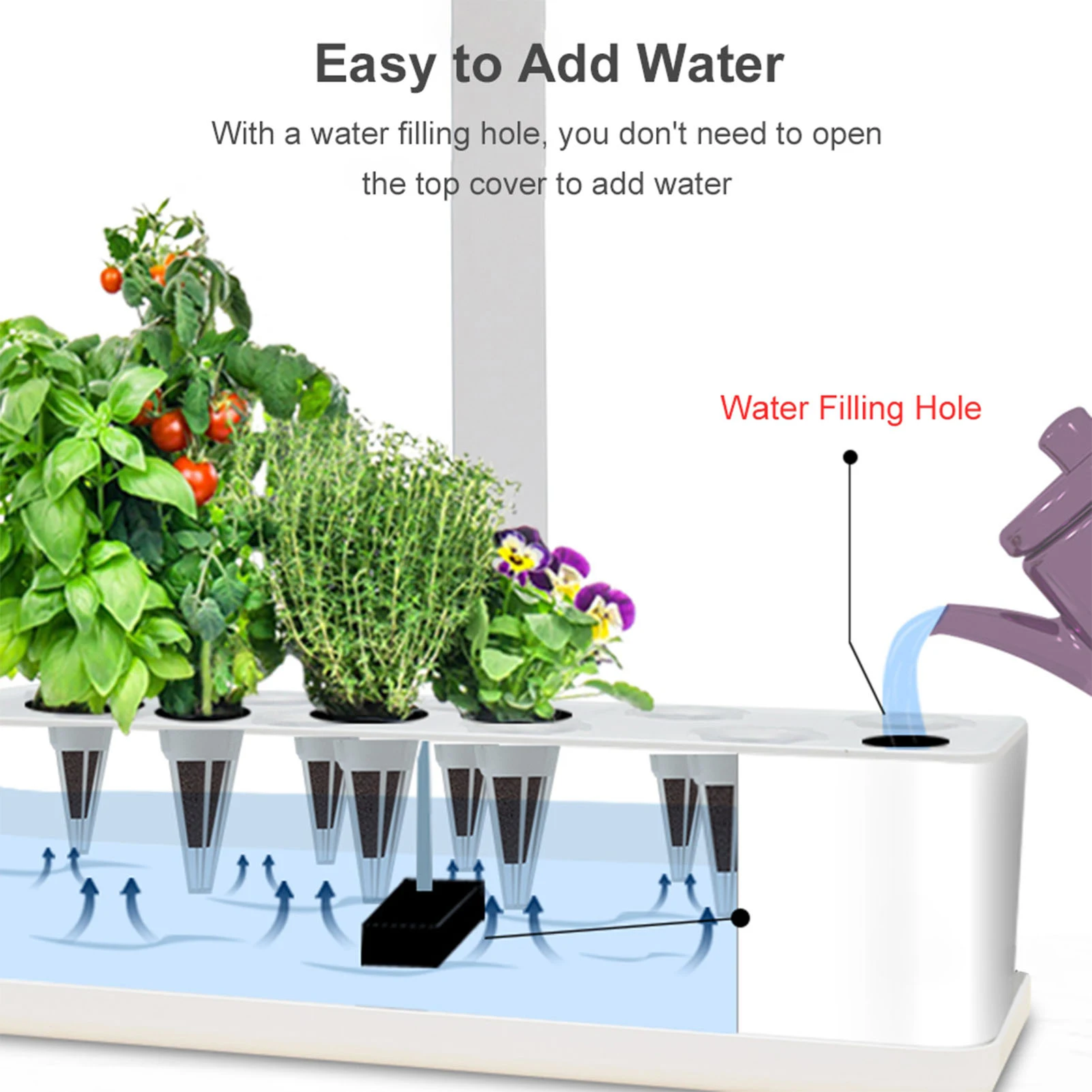Smart Hydroponics Growing System Indoor Garden Kit 9 Pods Automatic Timing with Height Adjustable 15W LED Grow Lights 2.5L Water