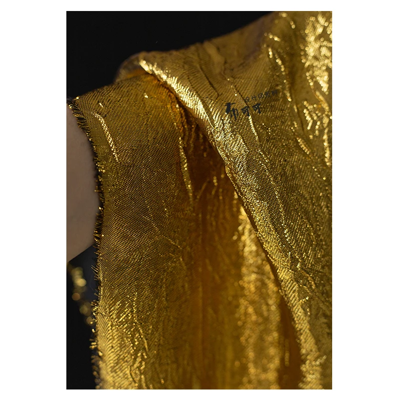 Golden Reflective Pleated Texture Dress Skirt Stage Art Background Clothing Designer Sewing Fabric