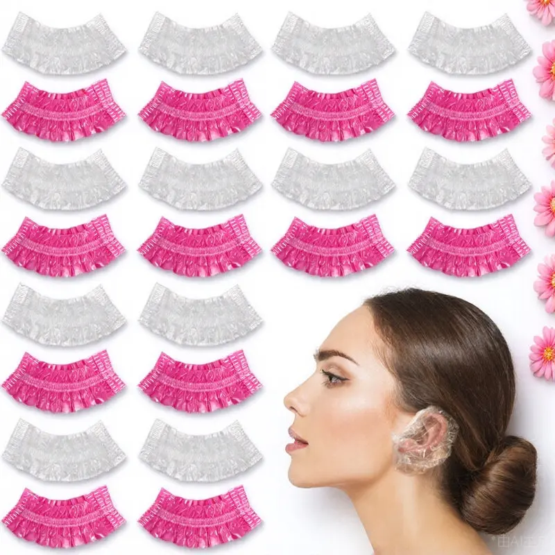 200개 일회용 탄성 투명 귀덮개 (샤워, 염색, 목욕, 세척용)