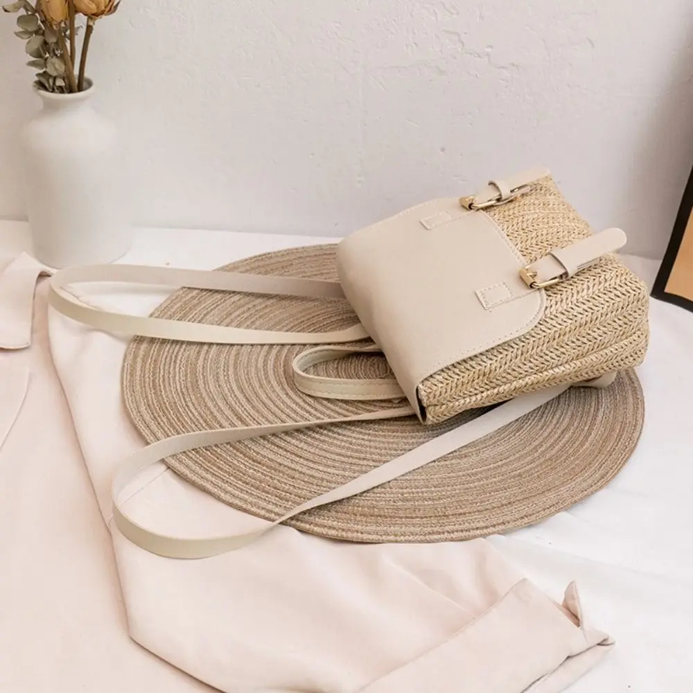 Elegant Vintage-Style Woven PU Leather Straw Backpack